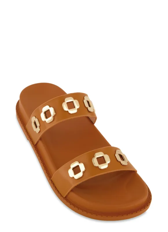 Geometric Metallic Eyelet Double Band Slide Sandals sold by Rainbow