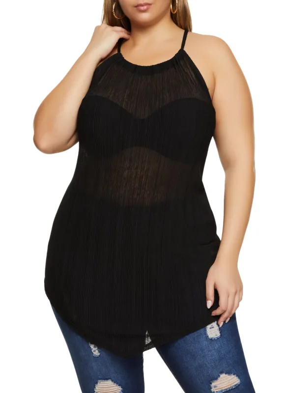 Plus Size Textured Knit High Neck Hanky Hem Top sold by Rainbow