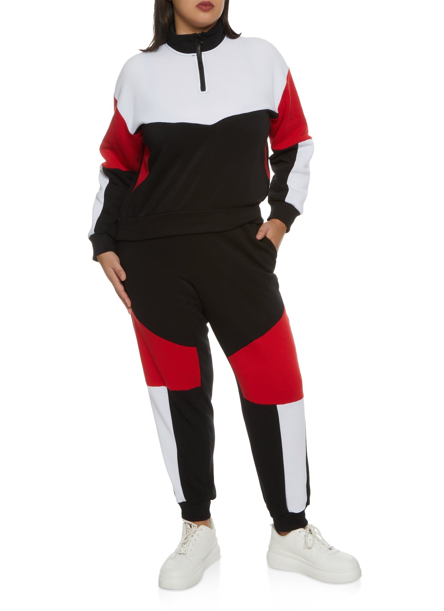 Plus Size Color Blocked Zip Neck Sweatshirt sold by Rainbow product image thumbnail 2