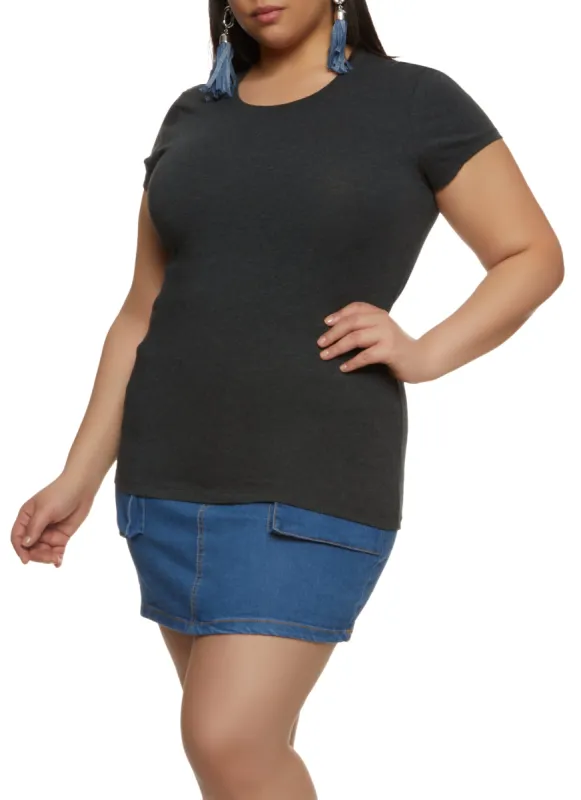 Plus Size Basic Short Sleeve Crew Neck Tee sold by Rainbow