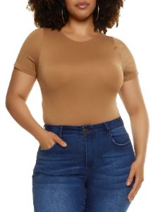 Plus Size Seamless Crew Neck Bodysuit sold by Rainbow