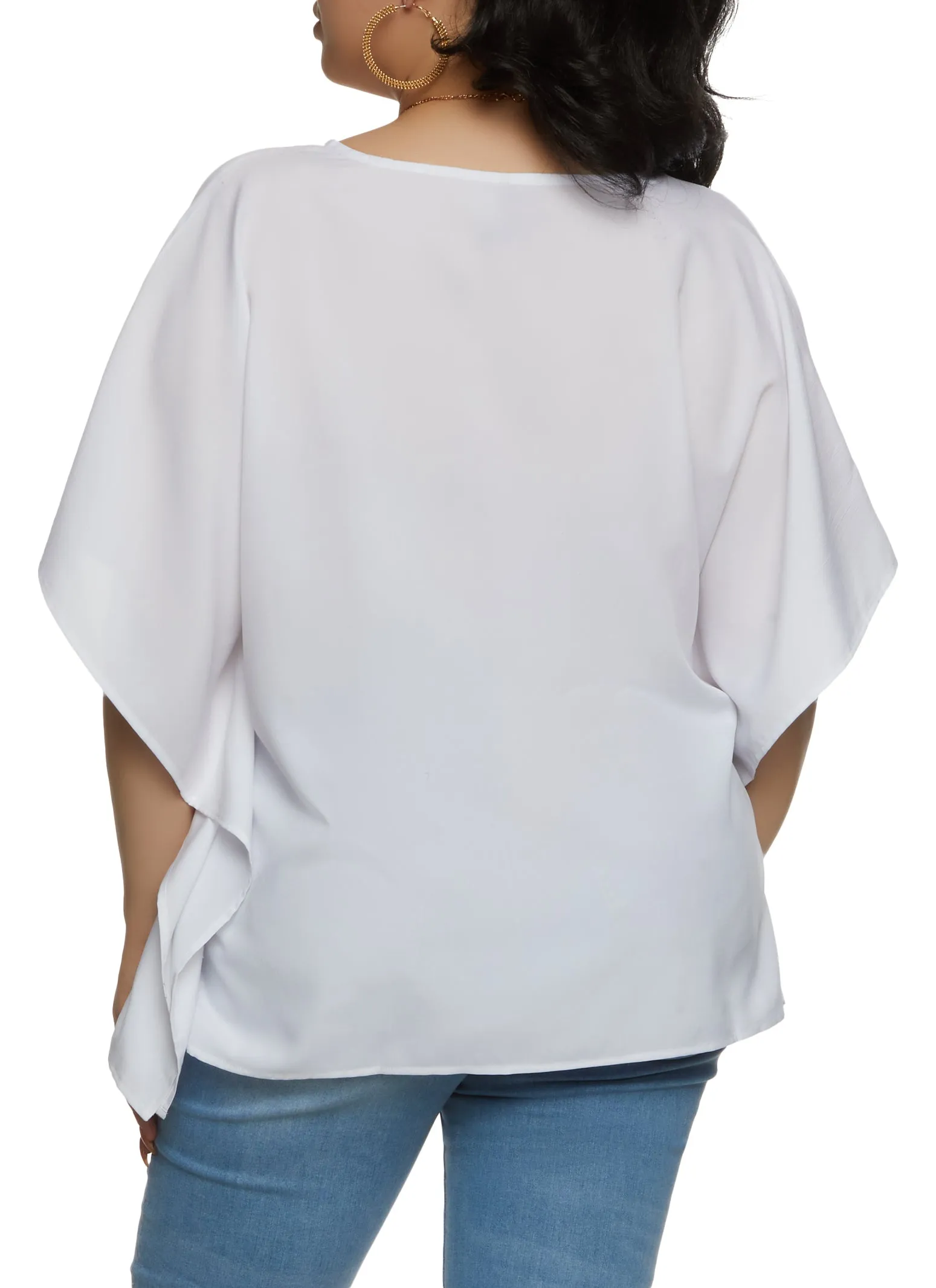 Plus Size Batwing Sleeve V Neck Blouse with Necklace sold by Rainbow product image thumbnail 2