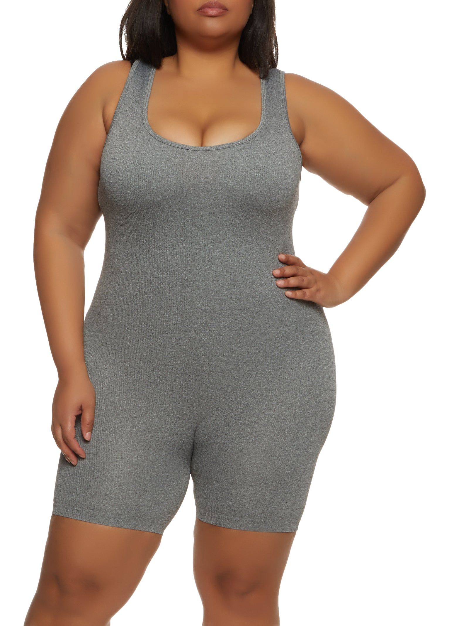 Plus Size Rib Knit Tank Romper sold by Rainbow