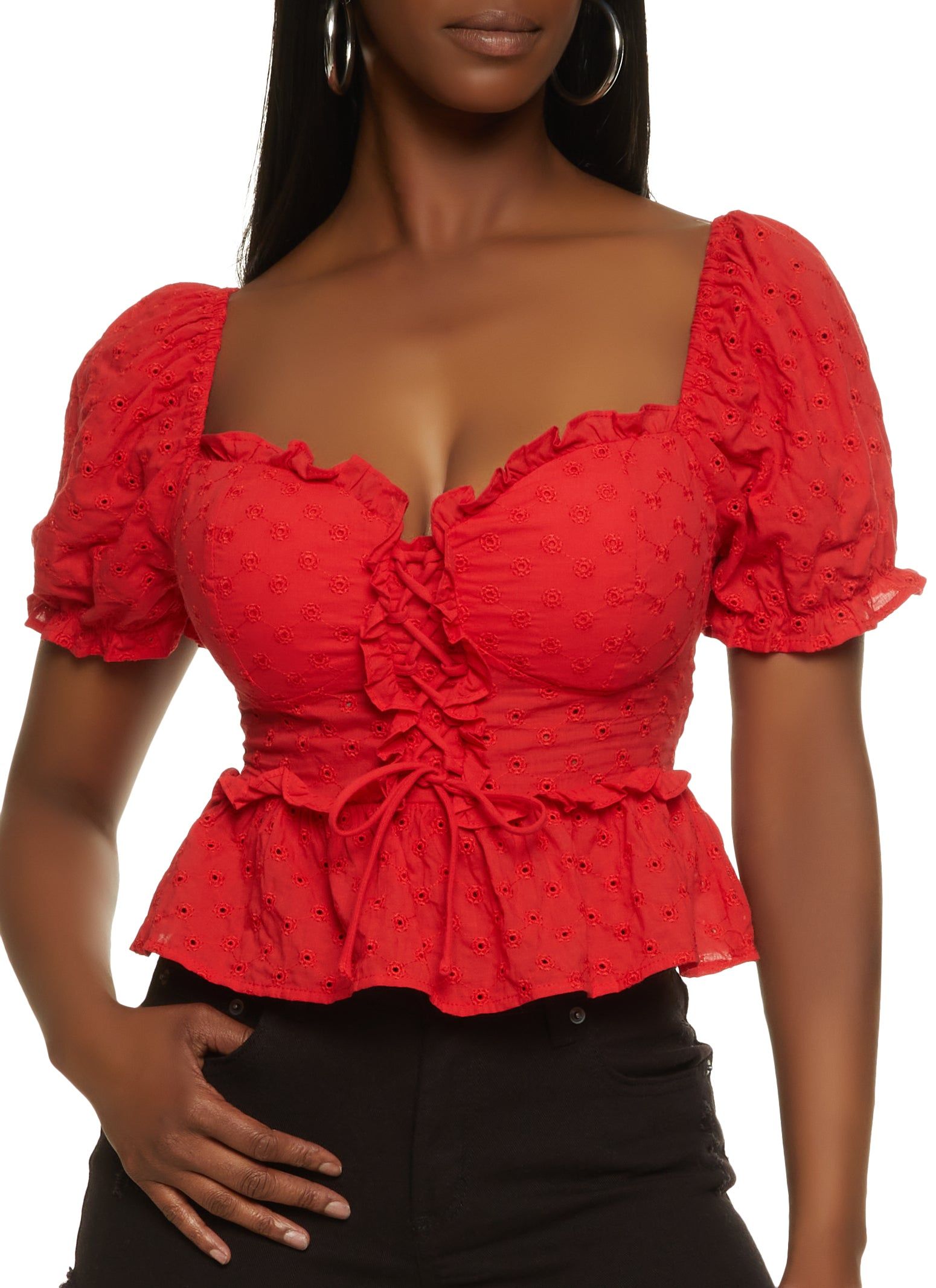 Eyelet Embroidered Smocked Top sold by Rainbow