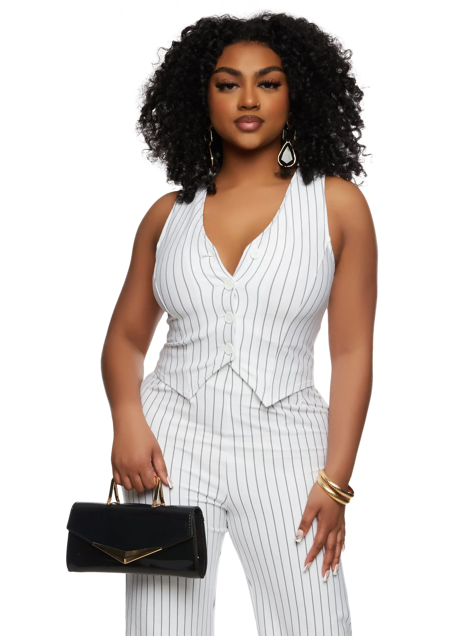 Pinstripe Button Front Blazer Vest sold by Rainbow