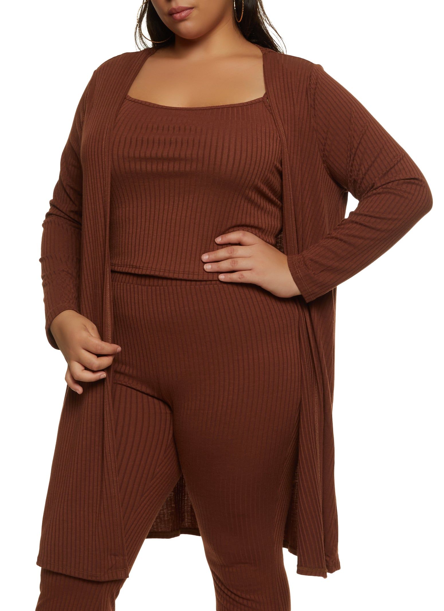 Plus Size Ribbed Knit Duster with Cami sold by Rainbow