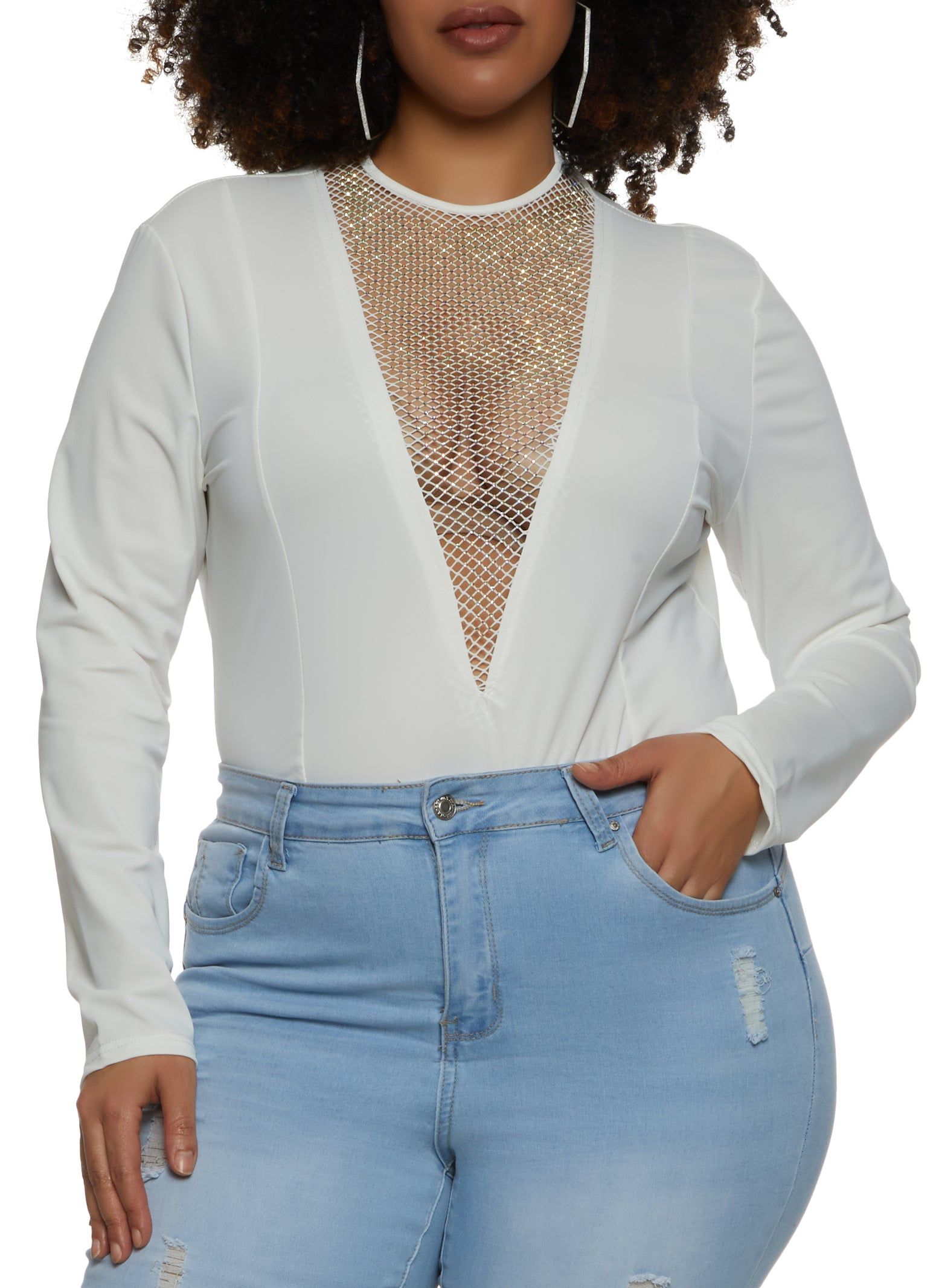 Plus Size Rhinestone Fishnet Insert Bodysuit sold by Rainbow product image thumbnail 2