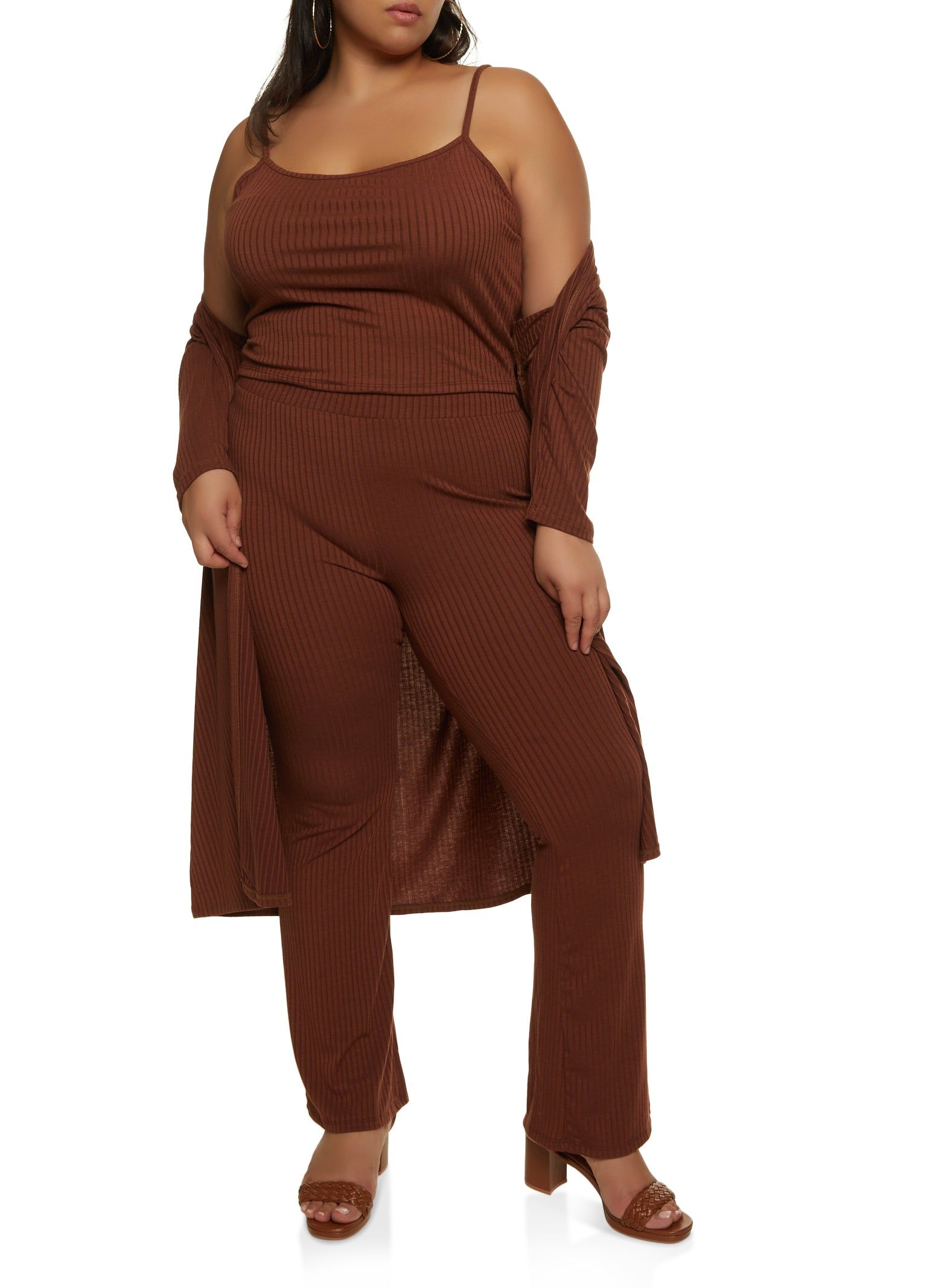 Plus Size Ribbed Knit Duster with Cami sold by Rainbow product image thumbnail 2