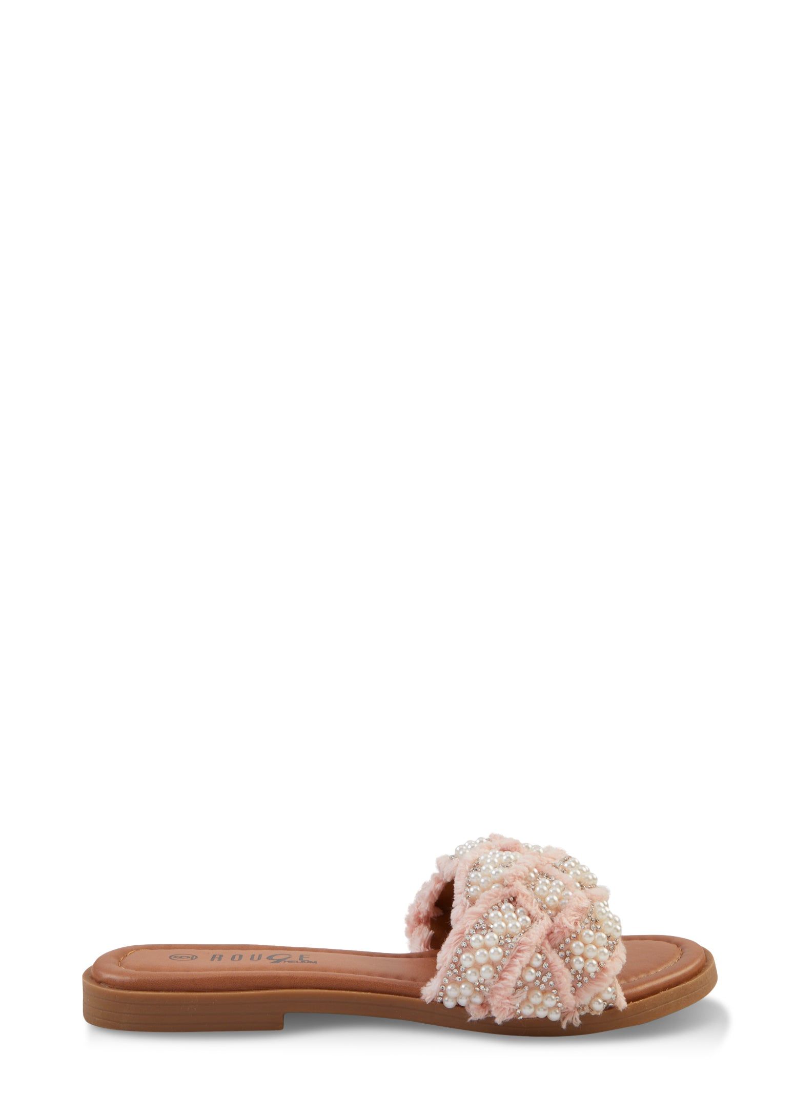Faux Pearl Rhinestone Frayed Band Slide Sandals sold by Rainbow product image thumbnail 2