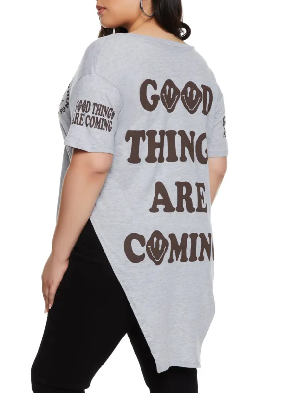 Plus Size Good Things Are Coming Graphic Tunic Tee sold by Rainbow