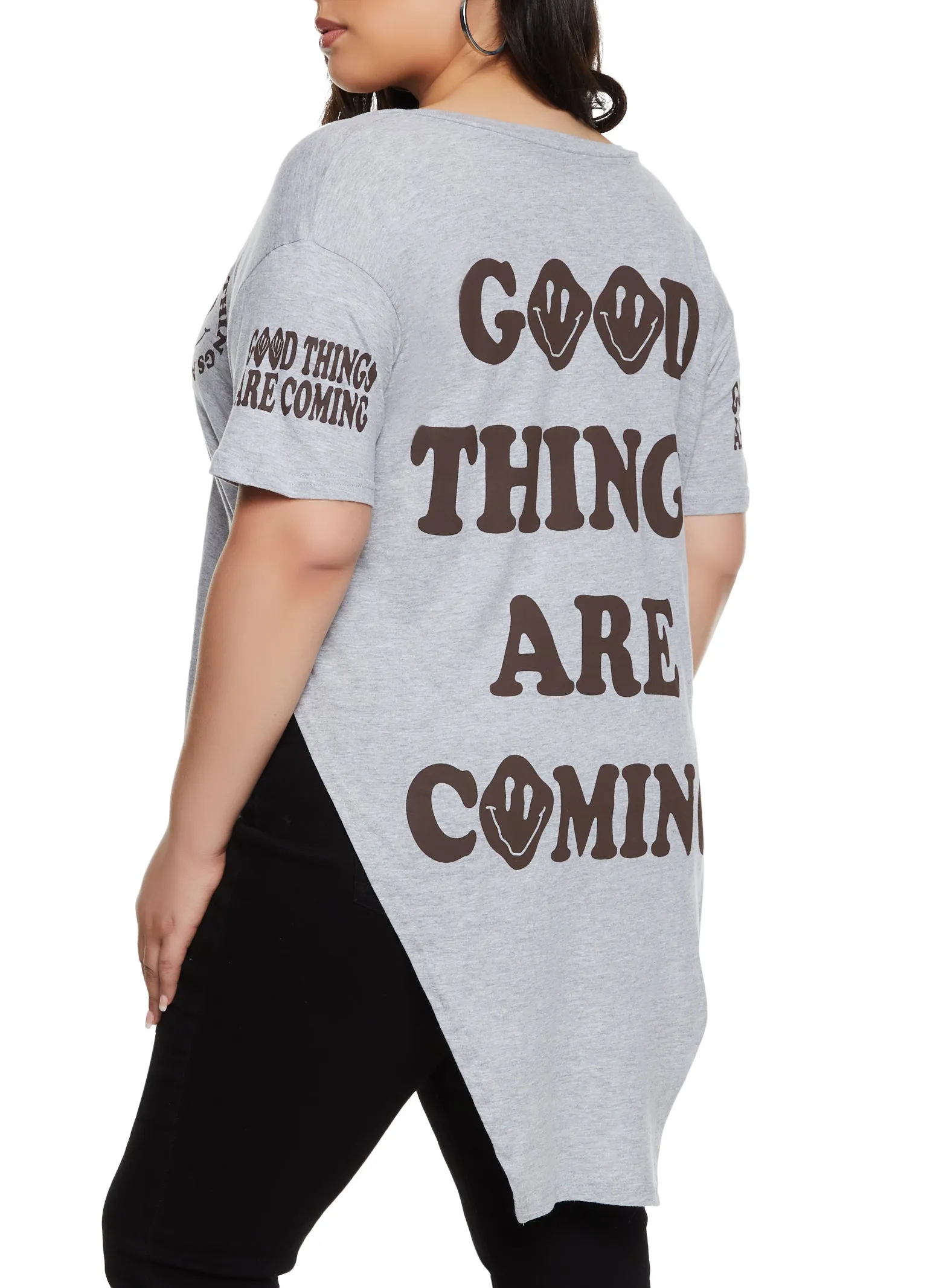 Plus Size Good Things Are Coming Graphic Tunic Tee sold by Rainbow