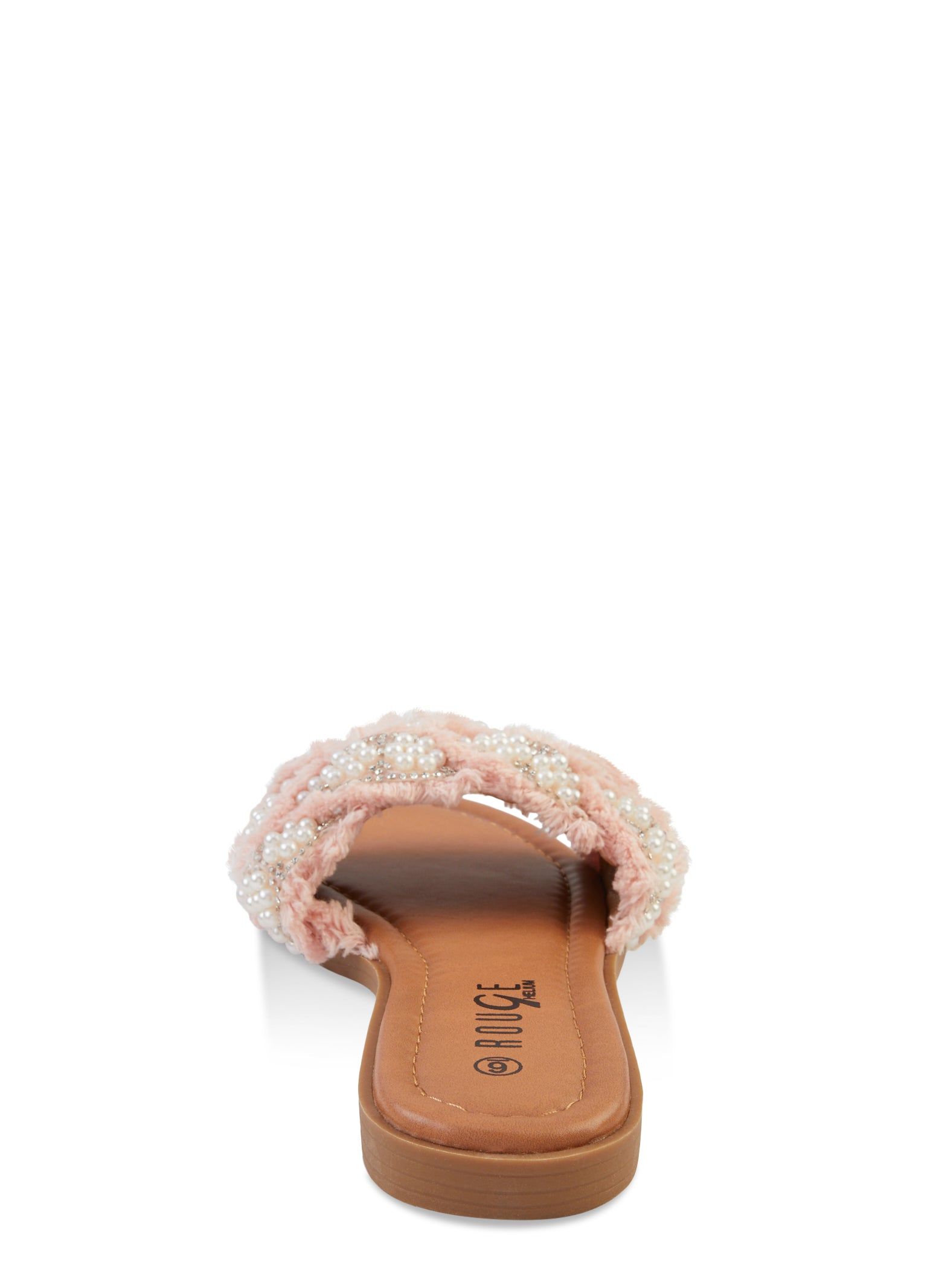 Faux Pearl Rhinestone Frayed Band Slide Sandals sold by Rainbow product image thumbnail 3