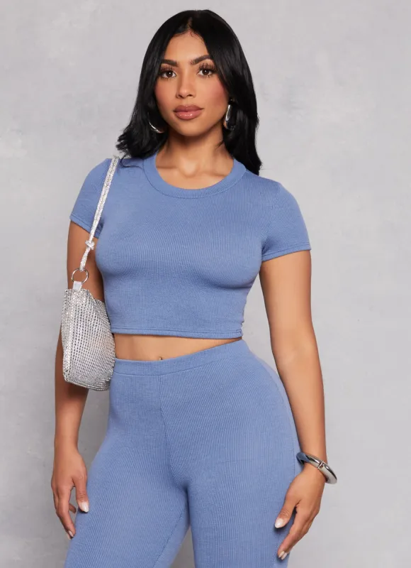 Ribbed Crew Neck Cropped Tee sold by Rainbow