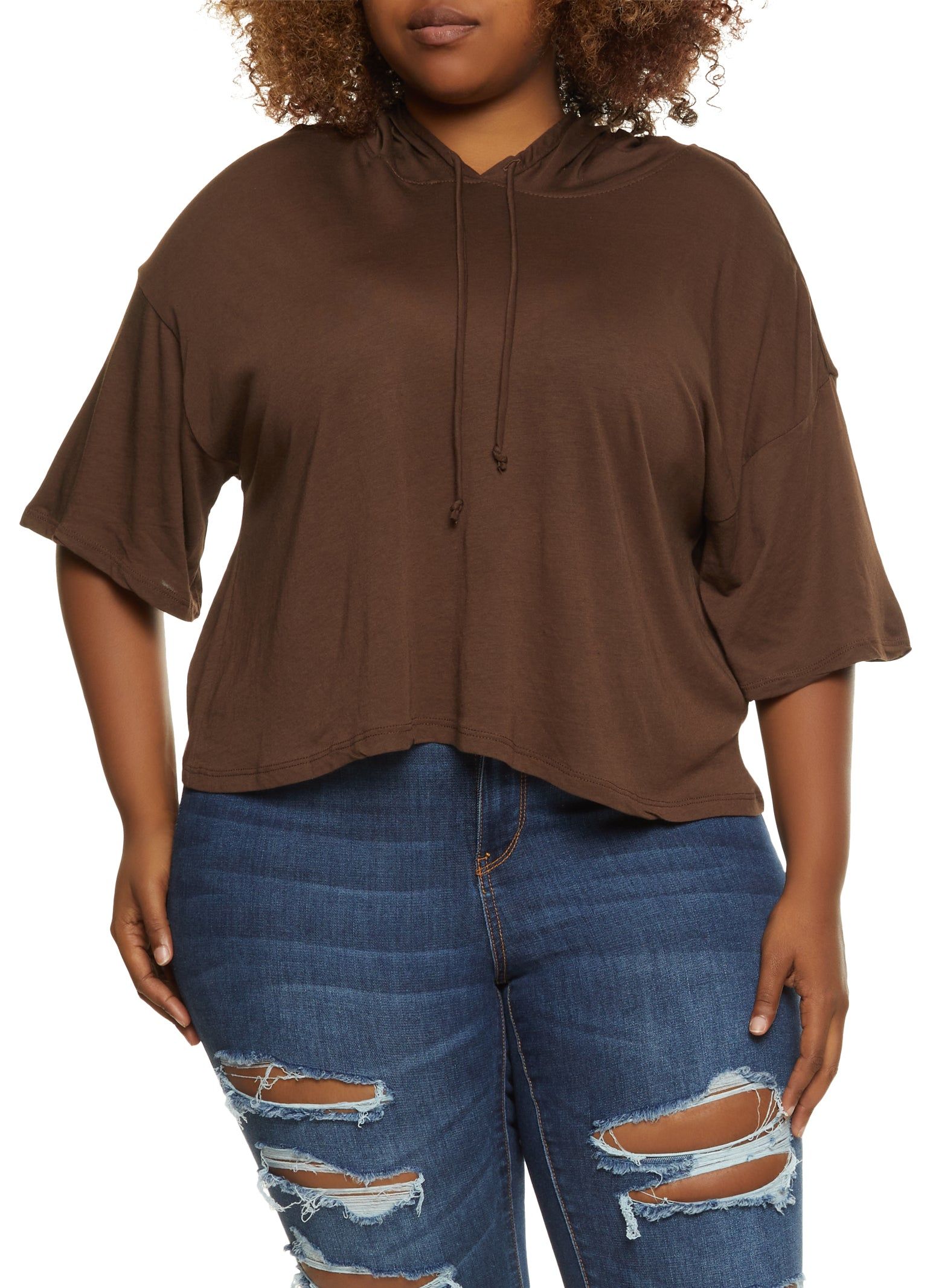 Plus Size Short Sleeve Boxy Hooded Tee sold by Rainbow