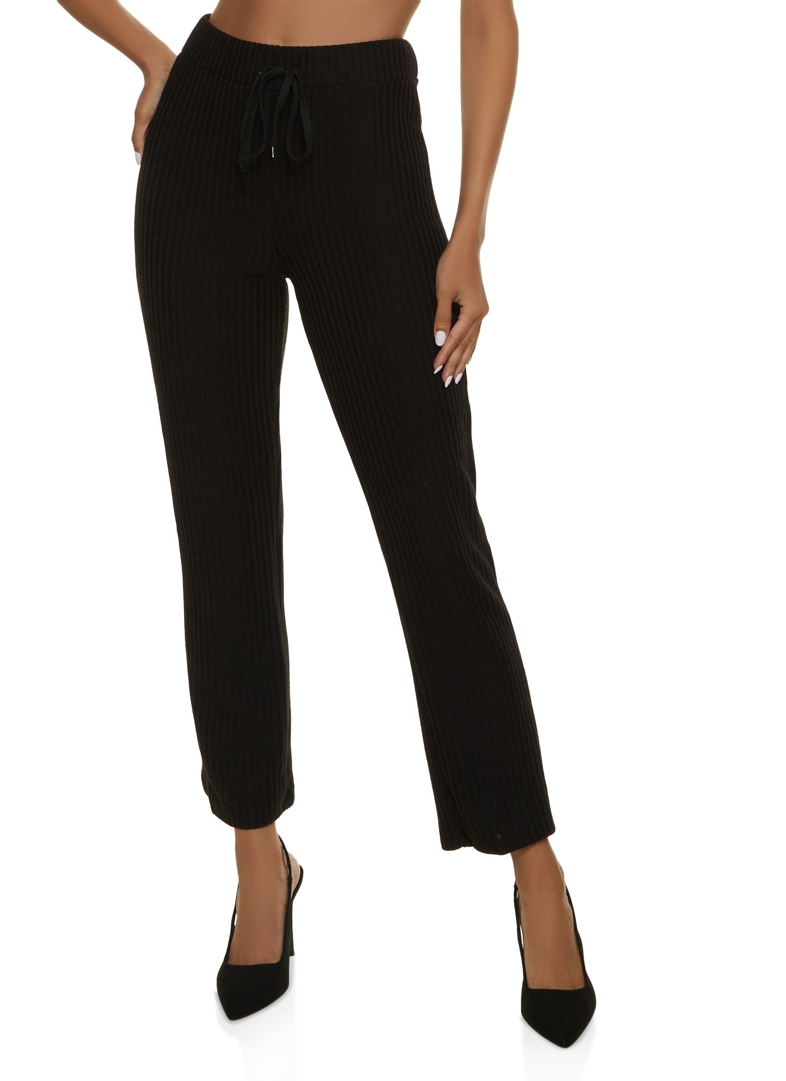 Drawstring Ribbed Straight Leg Pants sold by Rainbow