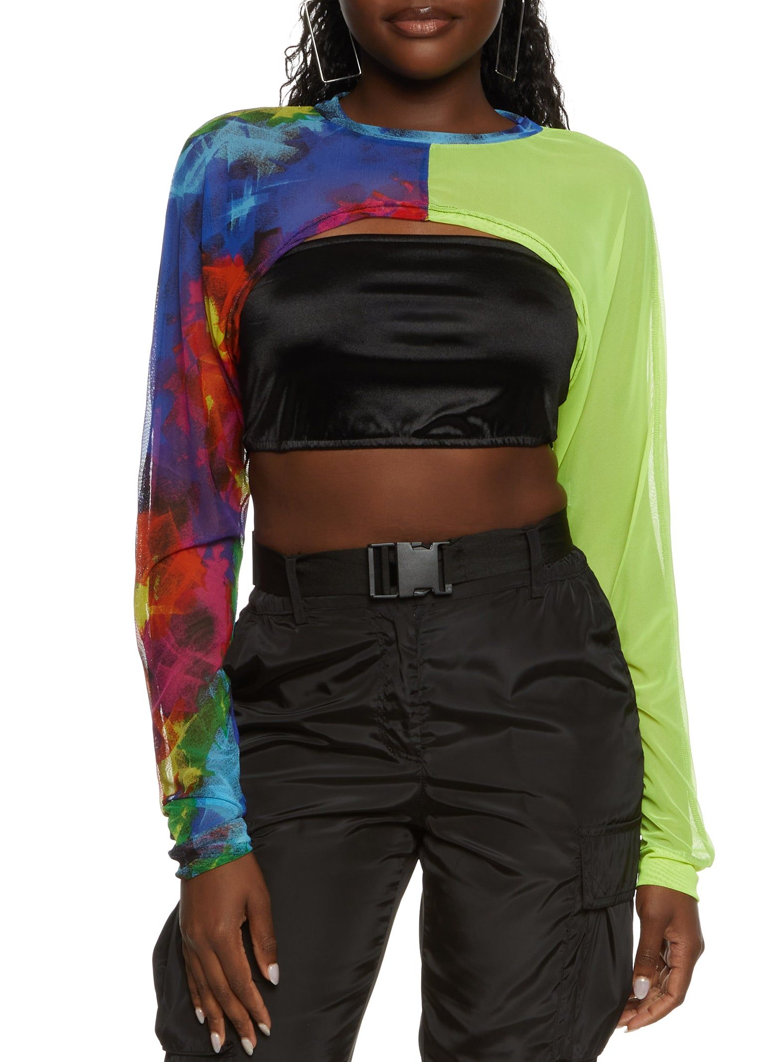 Two Tone High Neck Crop Top sold by Rainbow