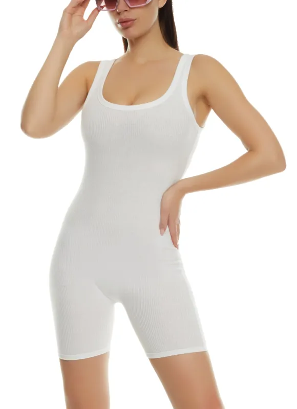 Ribbed Scoop Neck Tank Romper sold by Rainbow