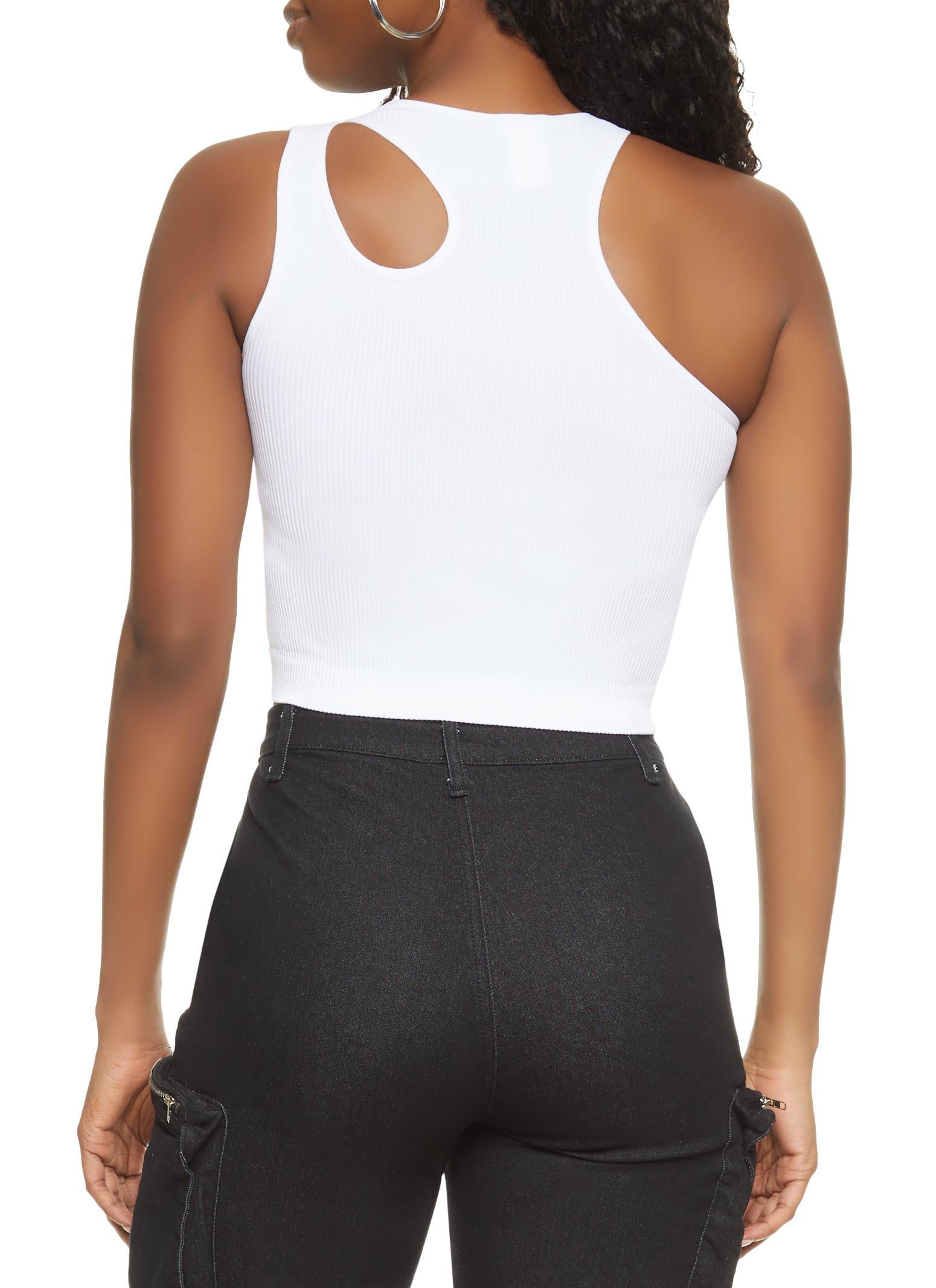 Seamless Ribbed Faux Pearl Rhinestone Keyhole Tank Top sold by Rainbow product image thumbnail 2