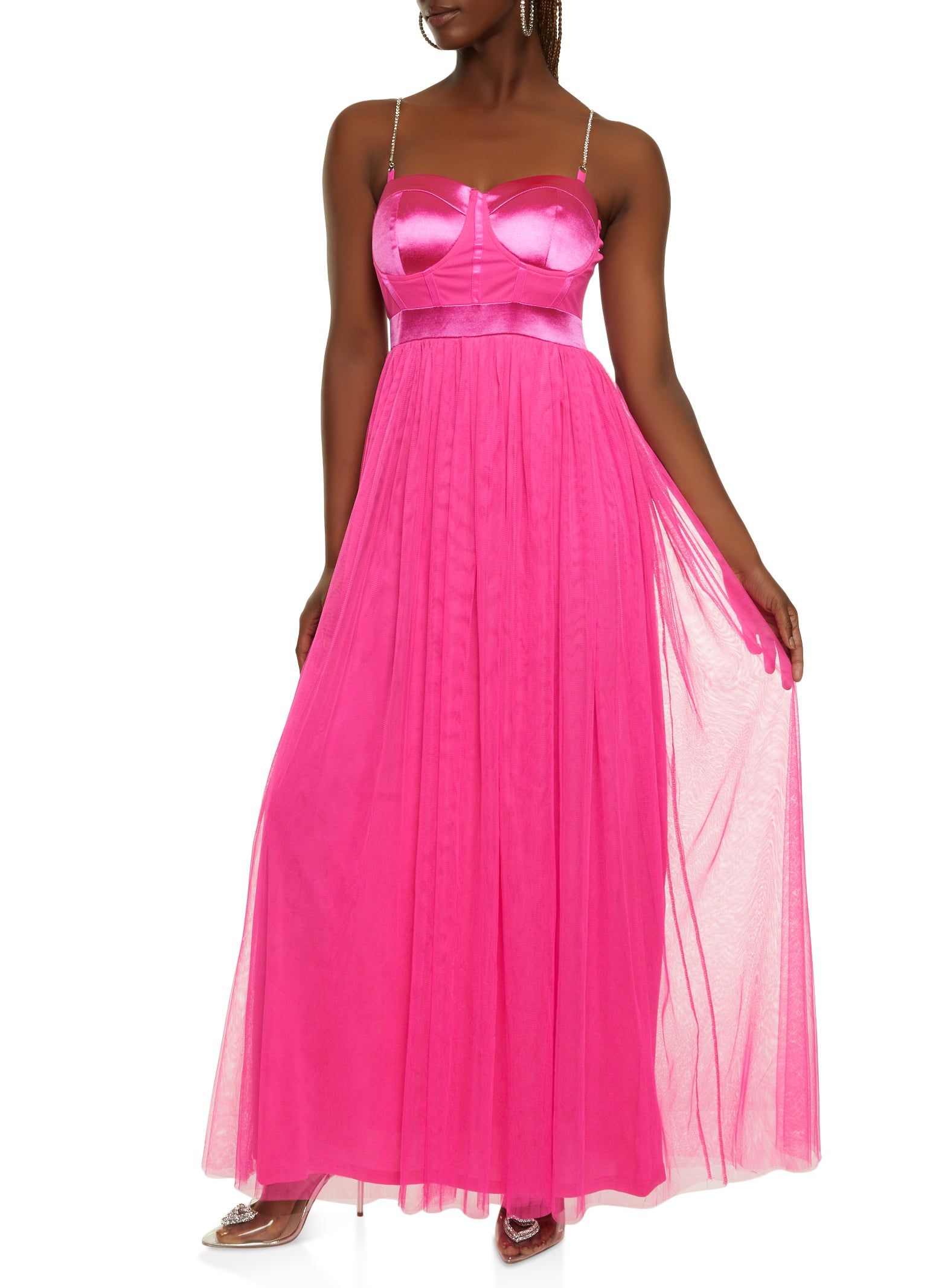 Rhinestone Strap Tulle Corset Maxi Dress sold by Rainbow product image thumbnail 2