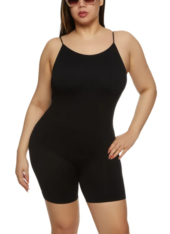 Plus Size Seamless Ribbed Cami Romper sold by Rainbow