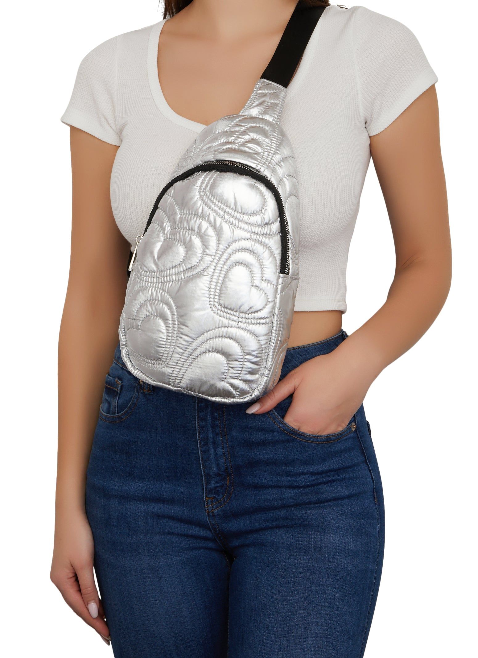 Faux Leather Heart Quilted Sling Backpack sold by Rainbow