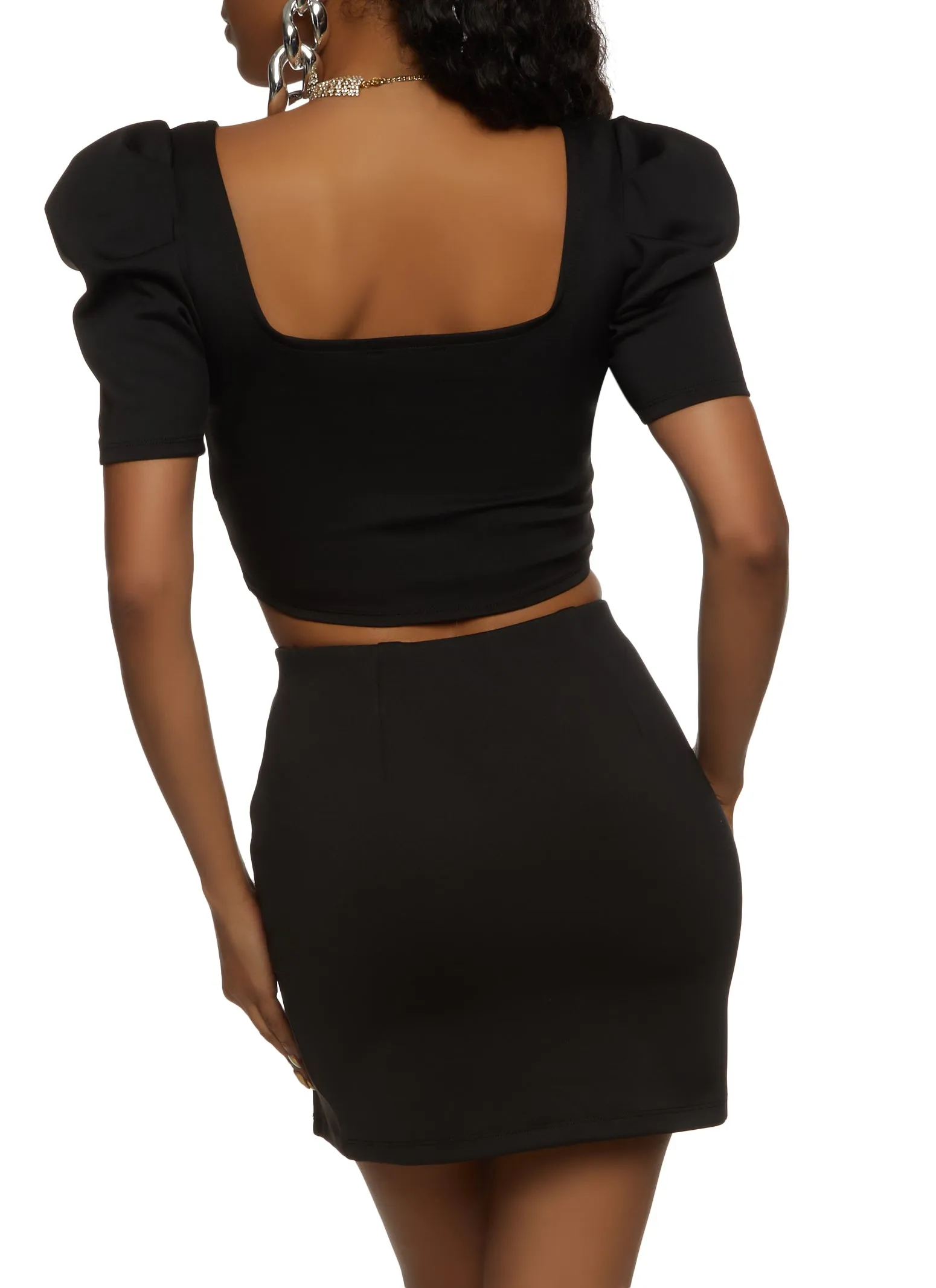 Scuba Short Sleeve Notch Neck Top and Side Slit Skirt sold by Rainbow product image thumbnail 3