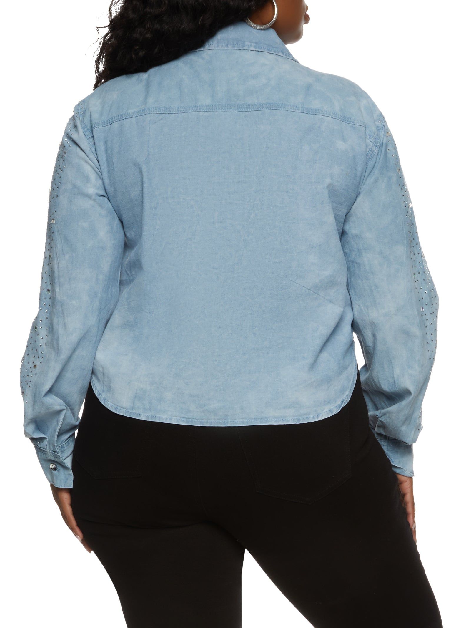 Plus Size Rhinestone Sleeve Denim Shirt sold by Rainbow product image thumbnail 2