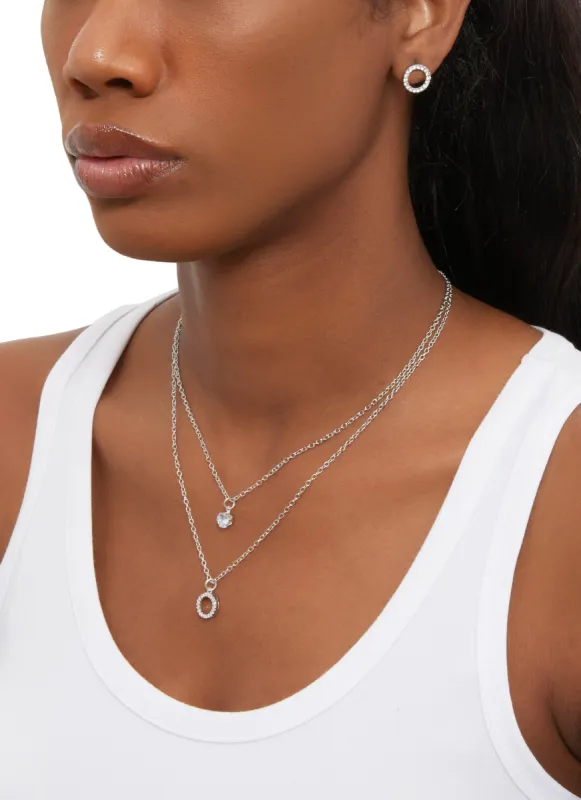 Rhinestone Ring Charm Layered Necklace and Stud Earrings sold by Rainbow