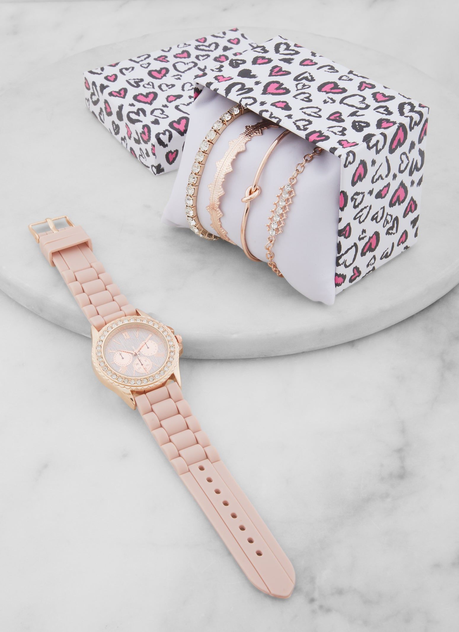 Rhinestone Analog Watch with Bracelets Set sold by Rainbow