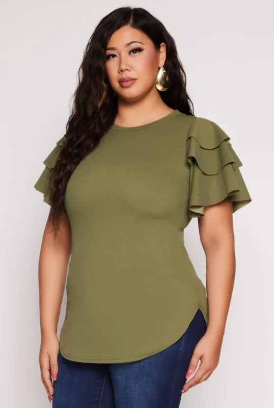 Plus Size Crepe Knit Tiered Sleeve Top sold by Rainbow