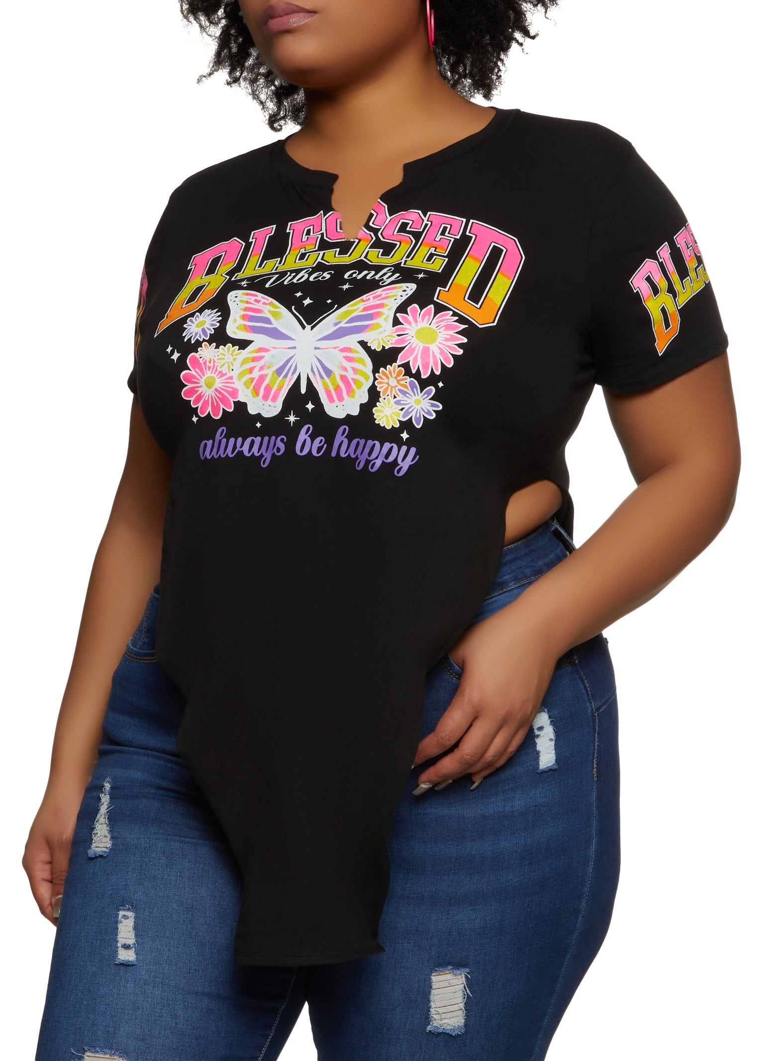 Plus Size Blessed Vibes Only Hanky Hem Graphic Tee sold by Rainbow