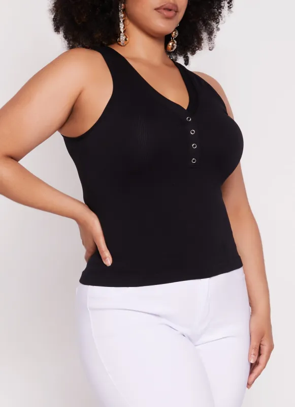 Plus Size Seamless Ribbed Snap Button Tank Top sold by Rainbow