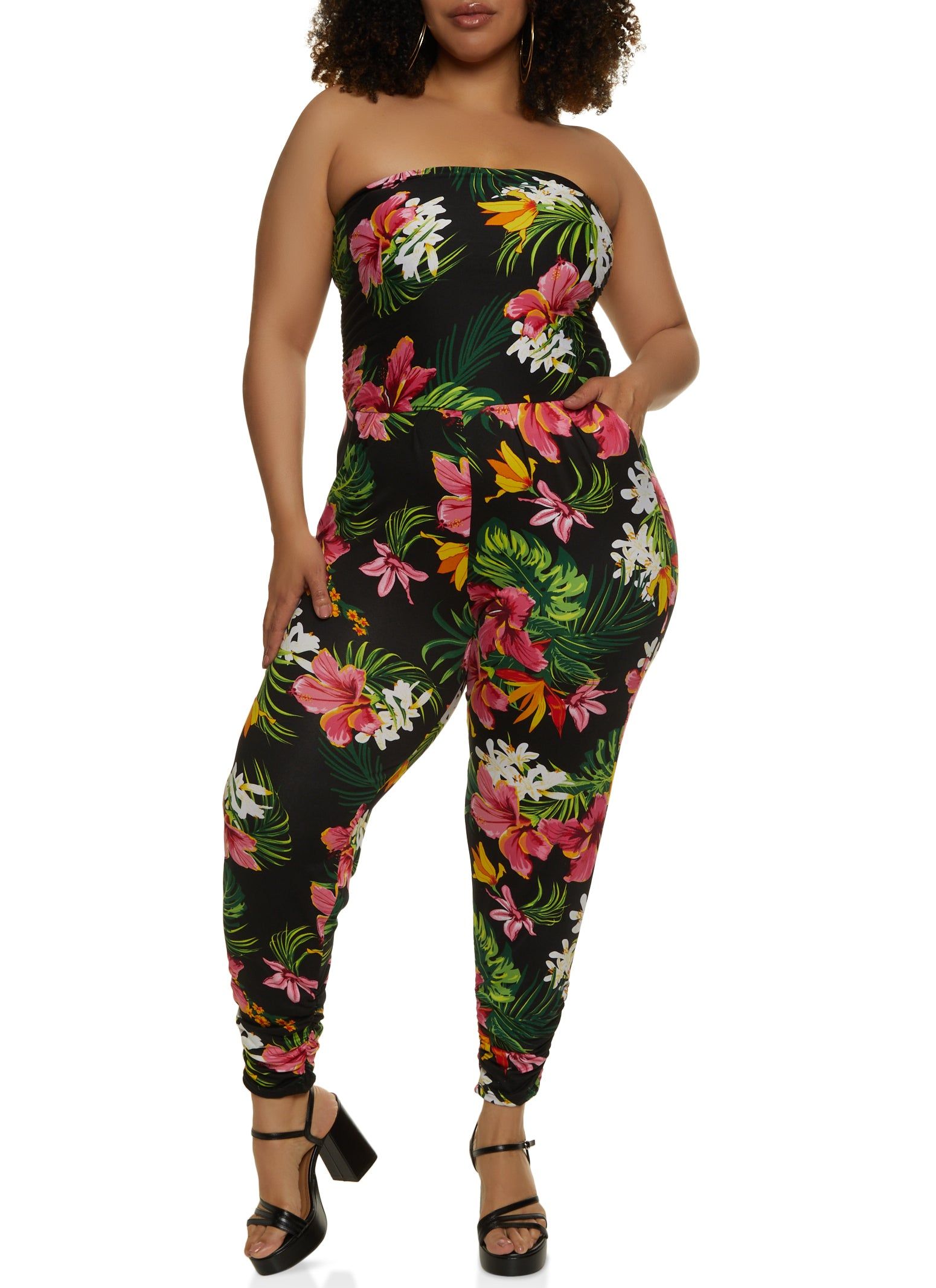 Plus Size Floral Print Strapless Pocket Jumpsuit sold by Rainbow product image thumbnail 2