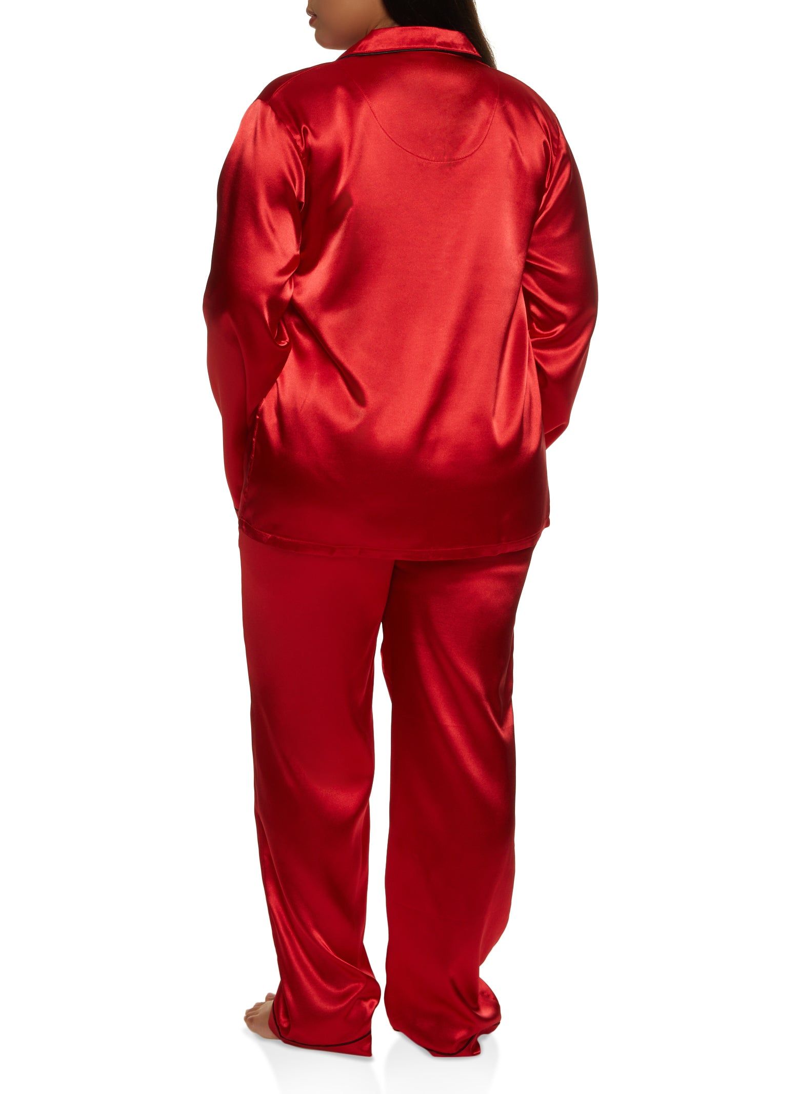 Plus Size Satin Notch Collar Pajama Shirt and Pants sold by Rainbow product image thumbnail 2