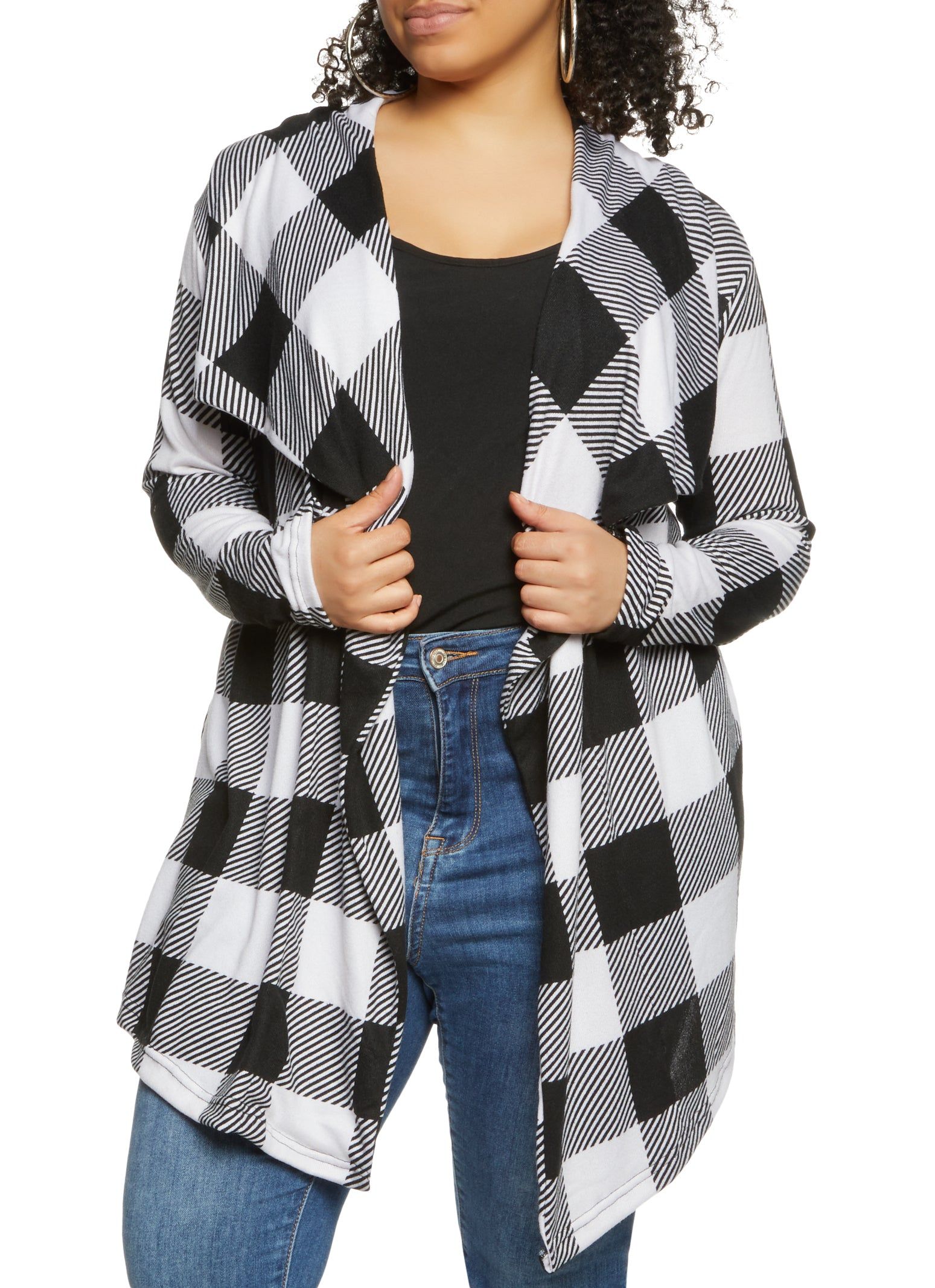 Plus Size Long Sleeve Plaid Patterned Duster sold by Rainbow