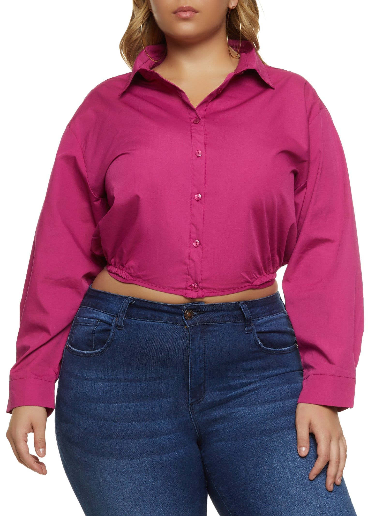 Plus Size Button Front Tie Hem Shirt sold by Rainbow