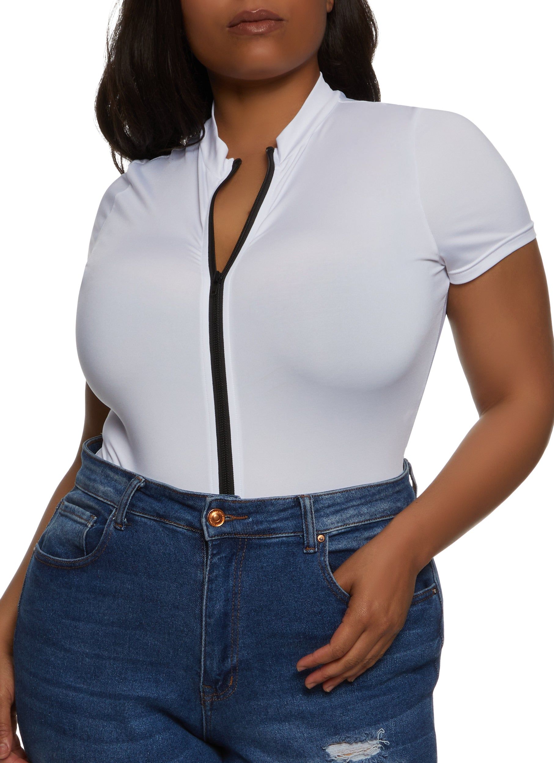 Plus Size Zip Front Mock Neck Bodysuit sold by Rainbow product image thumbnail 2