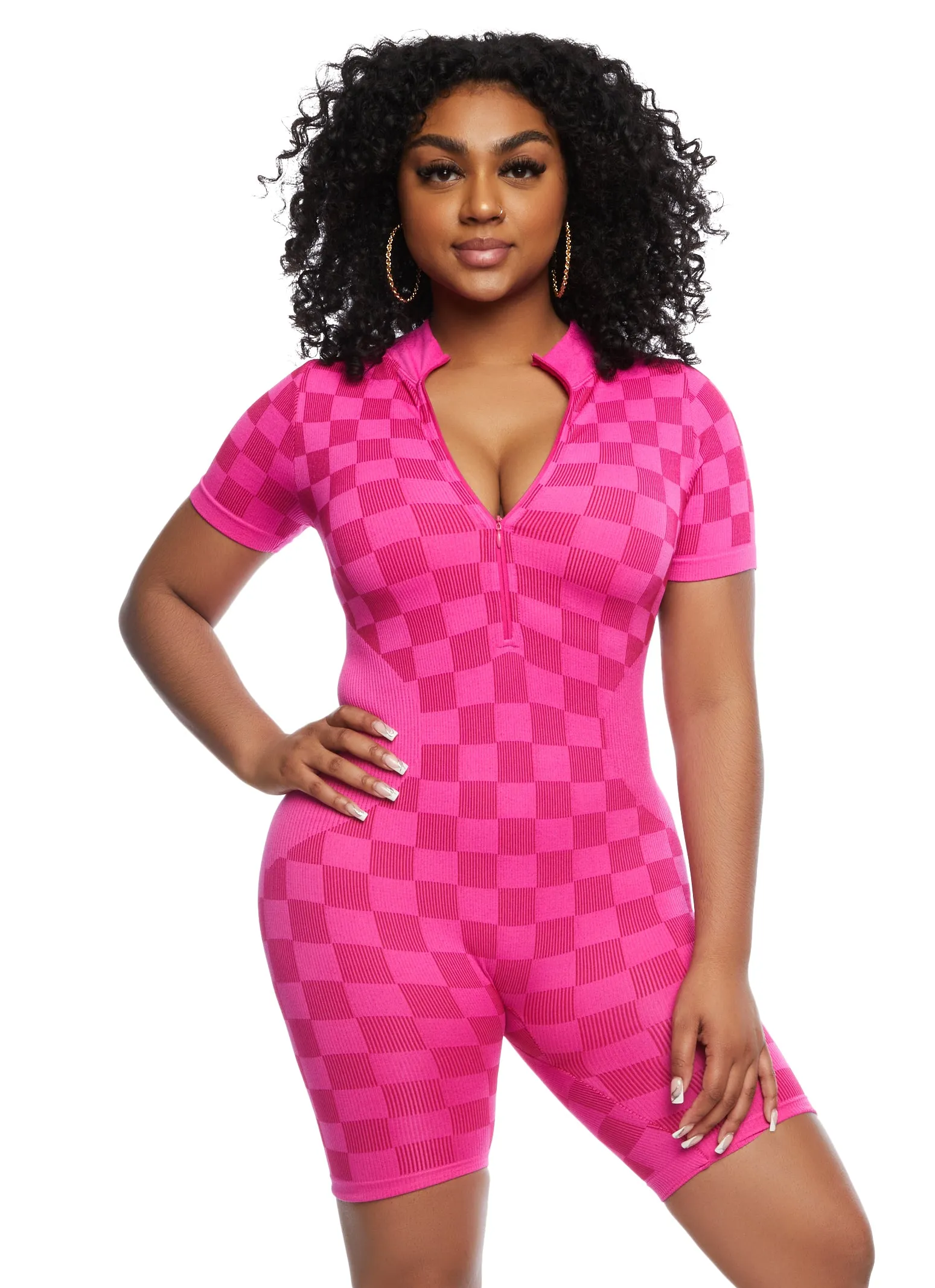 Seamless Checkered Half Zip Romper sold by Rainbow