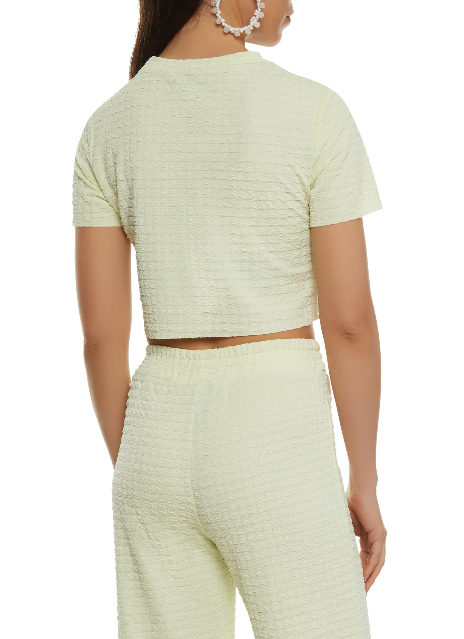 Textured Knit Short Sleeve Crop Top sold by Rainbow product image thumbnail 3