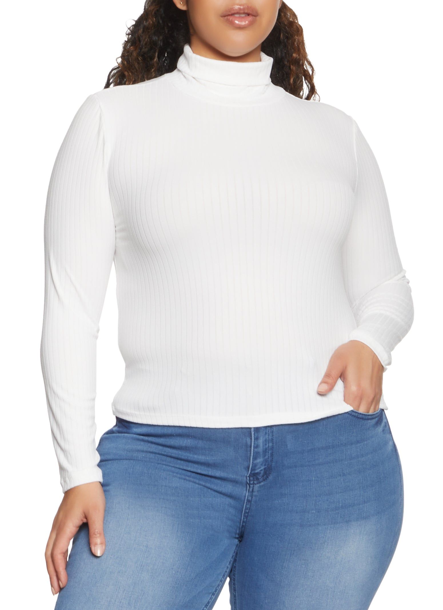 Plus Size Rib Knit Long Sleeve Turtleneck Top sold by Rainbow