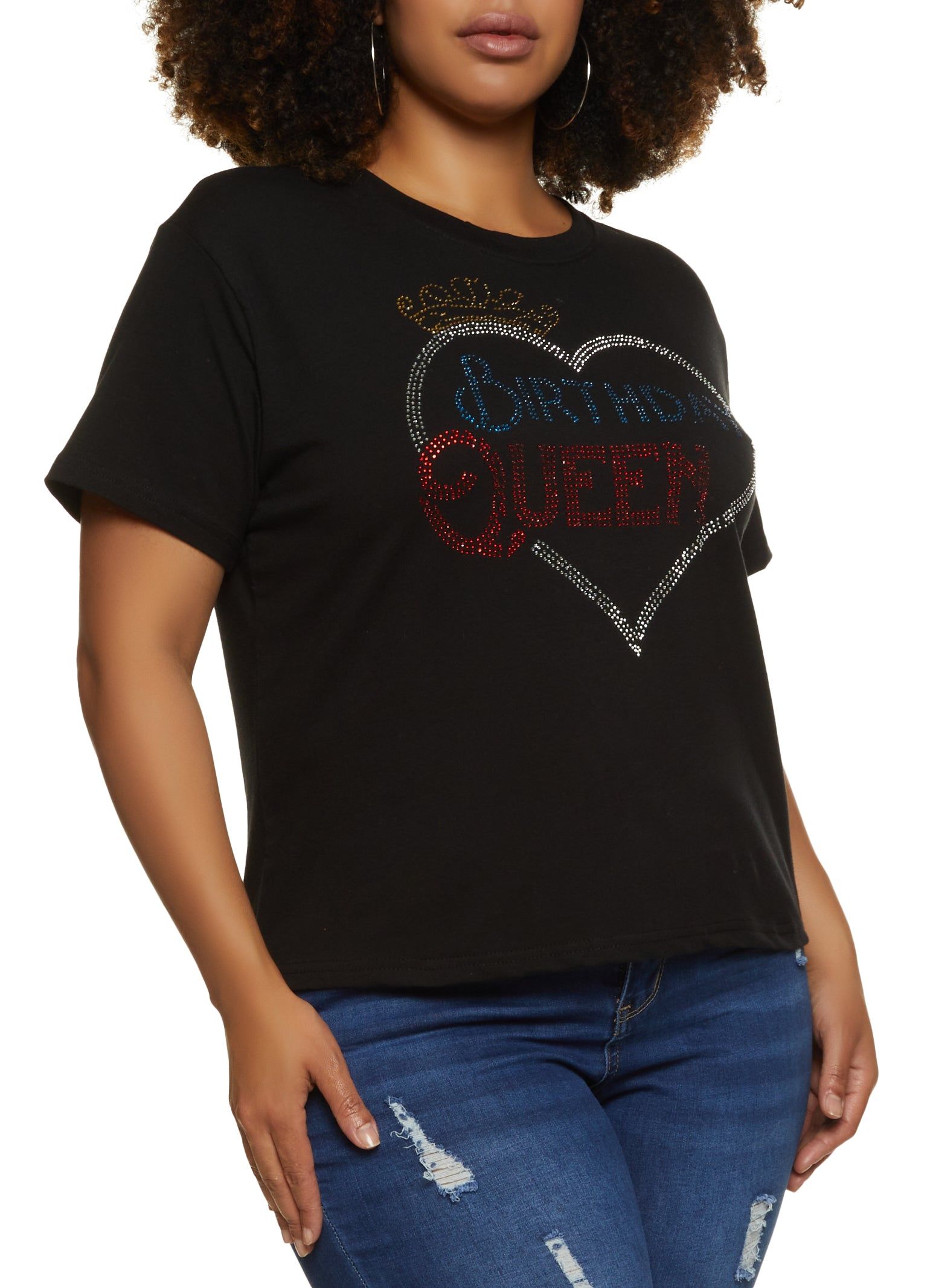 Plus Size Birthday Queen Rhinestone Graphic Tee sold by Rainbow