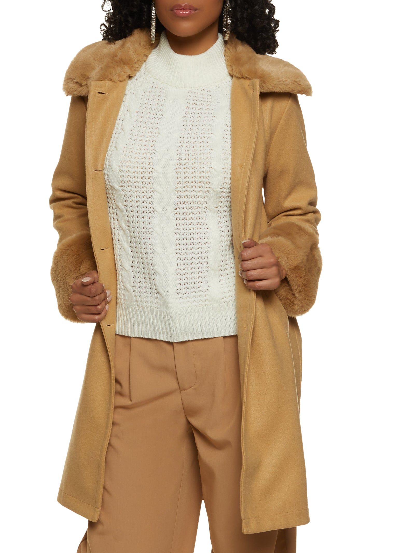 Faux Fur Trim Trench Coat sold by Rainbow