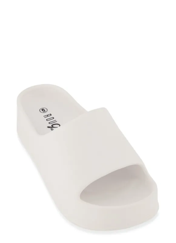 Solid Platform Slide Sandals sold by Rainbow