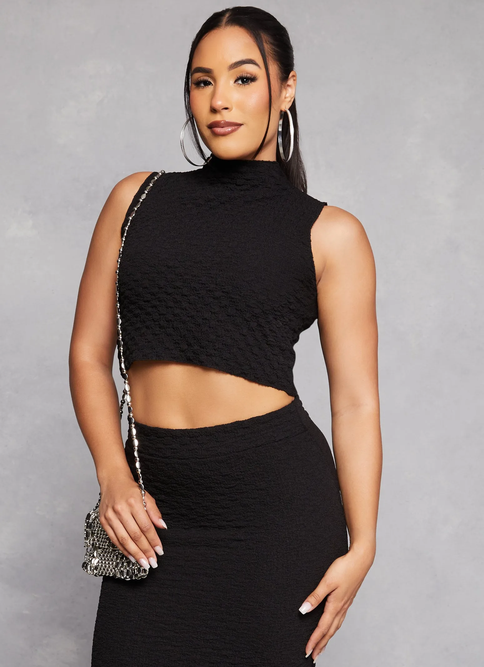 Textured Knit Mock Neck Tank Top sold by Rainbow