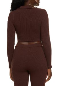 Rib Knit Collared Twist Front Crop Top sold by Rainbow