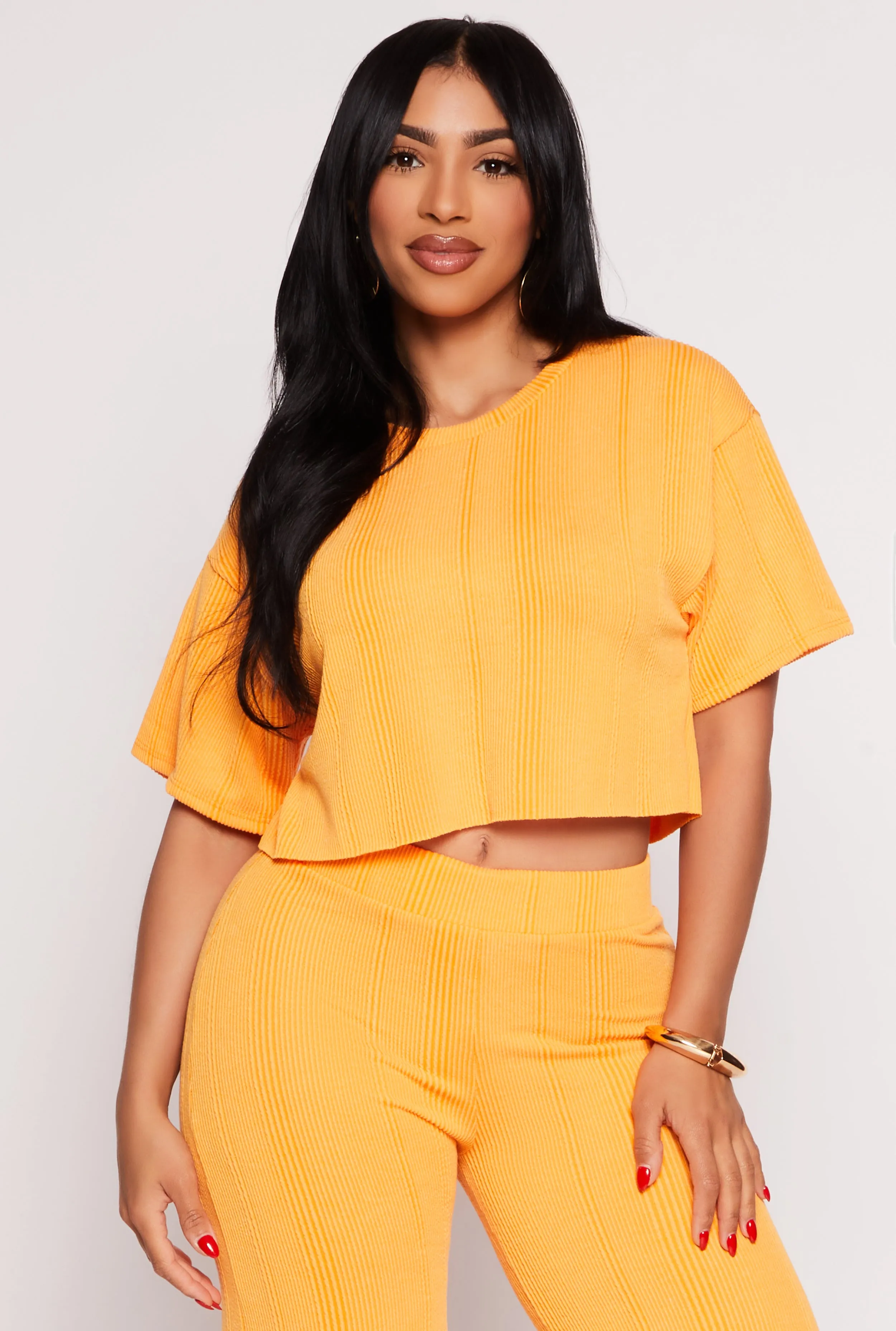 Rib Knit Short Sleeve Boxy Crop Top sold by Rainbow