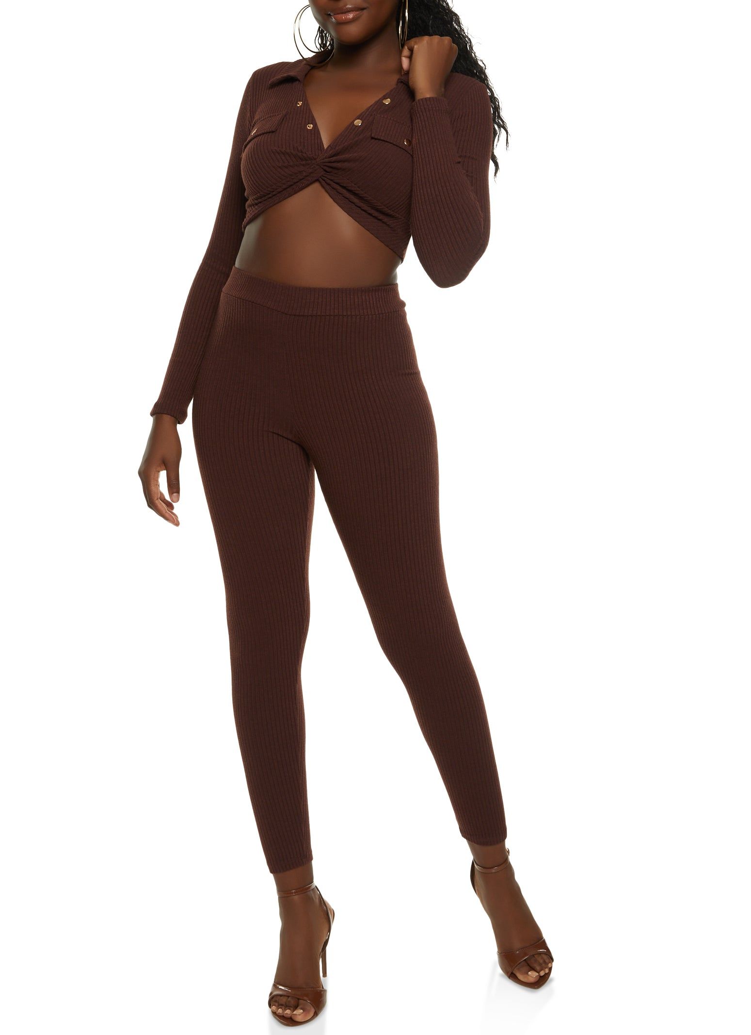 Rib Knit Collared Twist Front Crop Top sold by Rainbow product image thumbnail 2