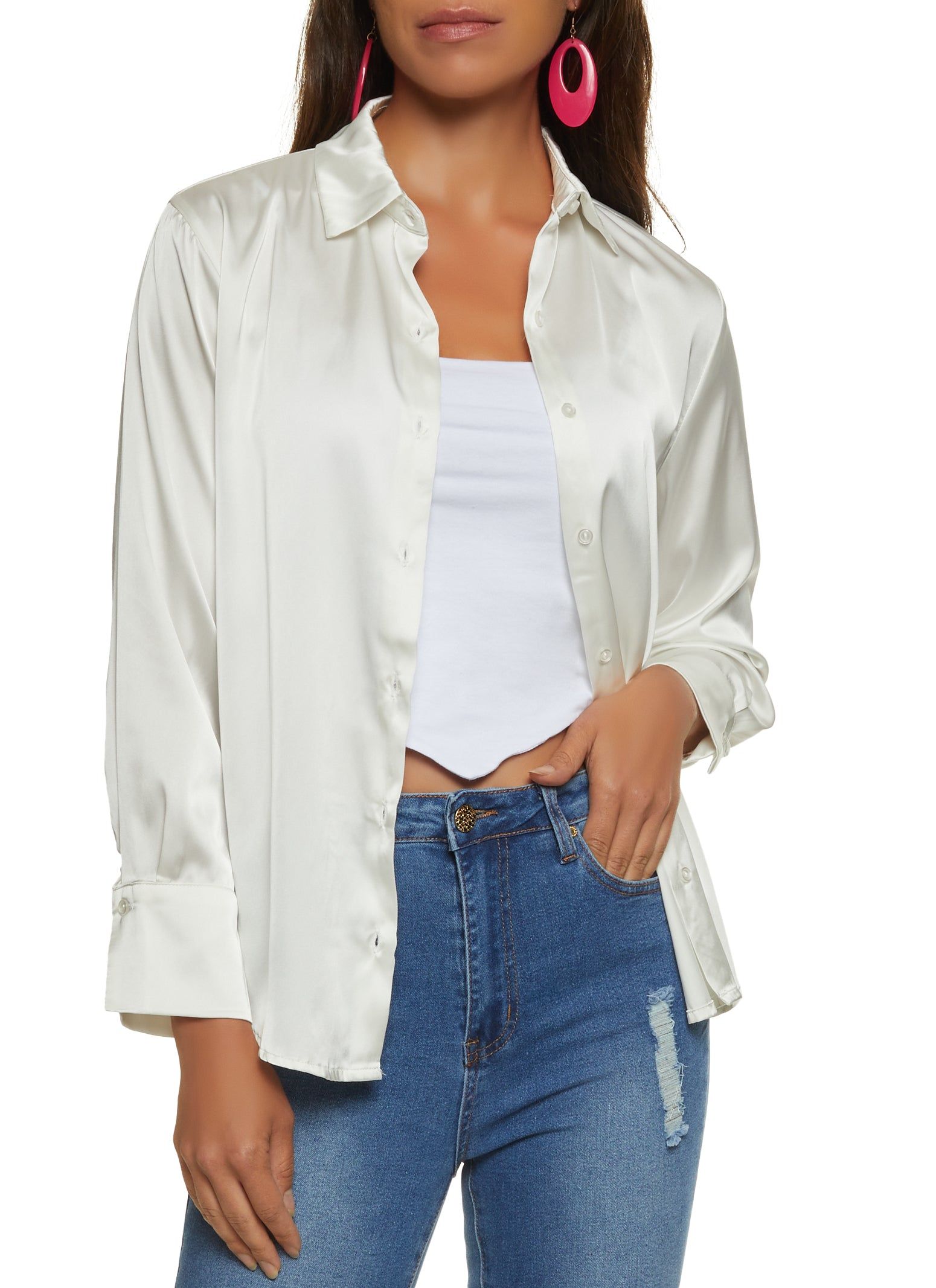 Satin Long Sleeve Button Front Shirt sold by Rainbow