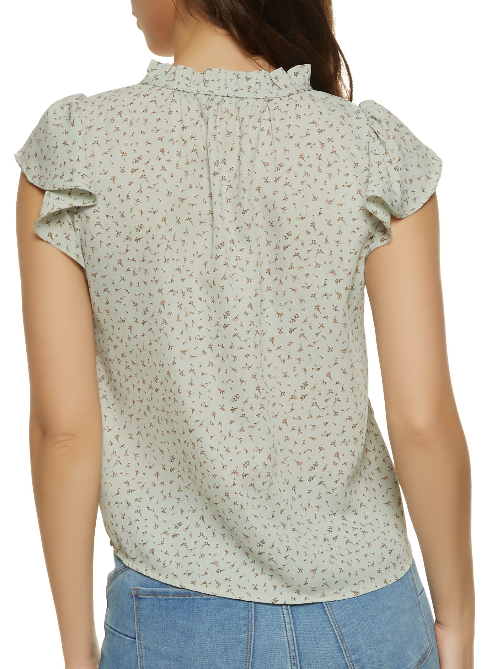 Floral Print Flutter Sleeve Tie Neck Blouse sold by Rainbow product image thumbnail 2