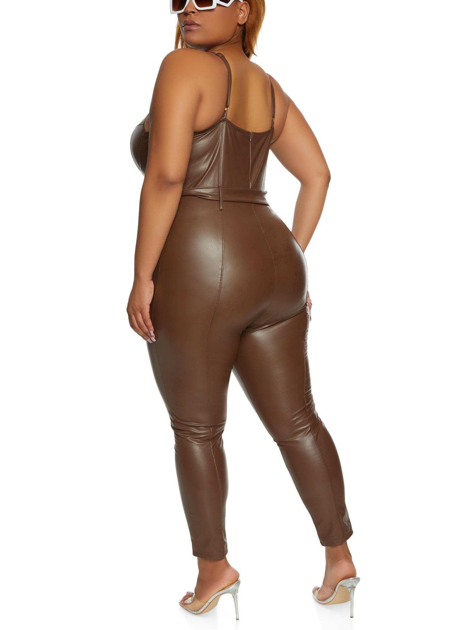 Plus Size Faux Leather Belted Bustier Jumpsuit sold by Rainbow product image thumbnail 3